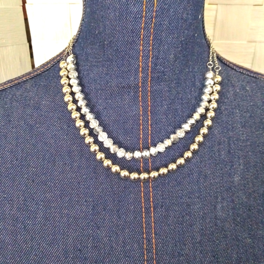 FREE WITH PURCHASE! NWT Color of the Day silver dble strand necklace w/earrings
